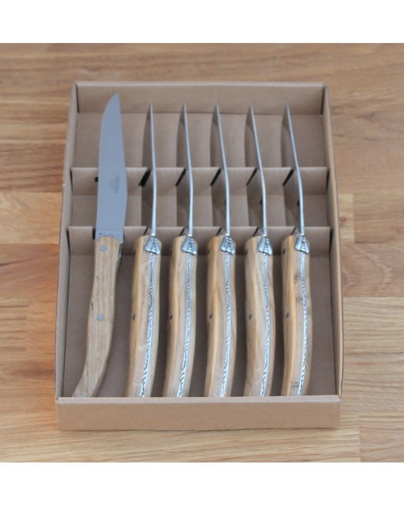 Coffret 6 couteaux de table Laguiole ,manche en bois de chene