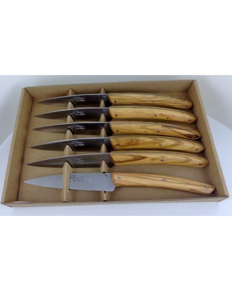 Coffret 6 couteaux de table Epure Bois Olivier Plein-manche