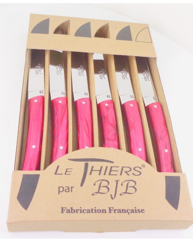 coffret 6 couteaux Le THIERS manche plexi rouge LES COFFRETS