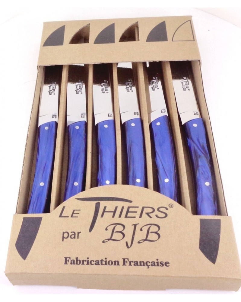 coffret 6 couteaux Le THIERS manche plexi bleu roi LES COFFRETS